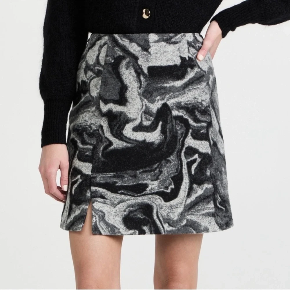 HOLZWEILER Wool Blend Bella Mini Skirt w/ Slit Grey Mix Size XS